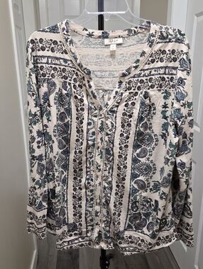 Style & Co. Cotton Blend Boho Paisley Print Blouse
